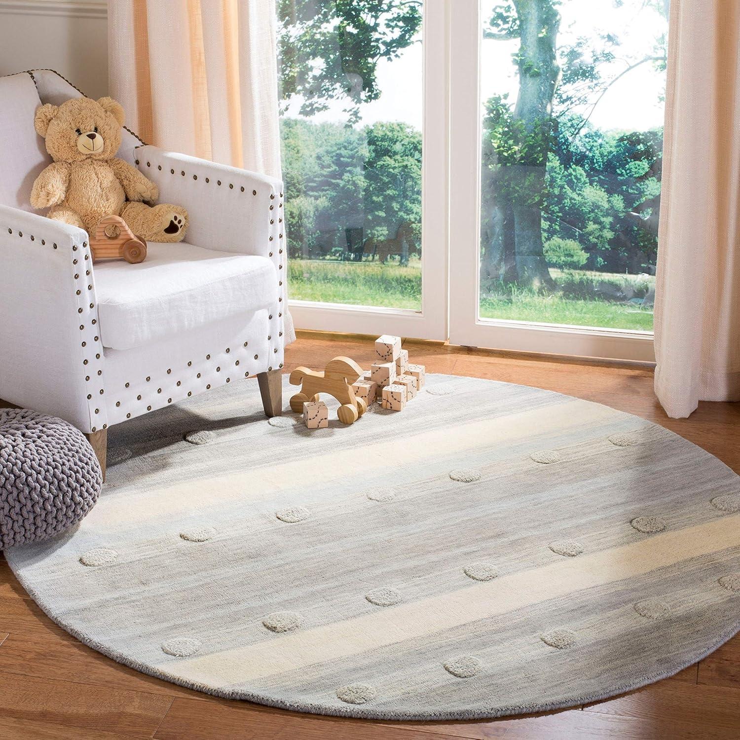 image:imageSAFAVIEH Kids Collection Area Rug 5 x 8 Aqua amp Ivory Handmade Stripe Wool Ideal for High Traffic Areas in Living Room Bedroom SFK801JLight BluePink