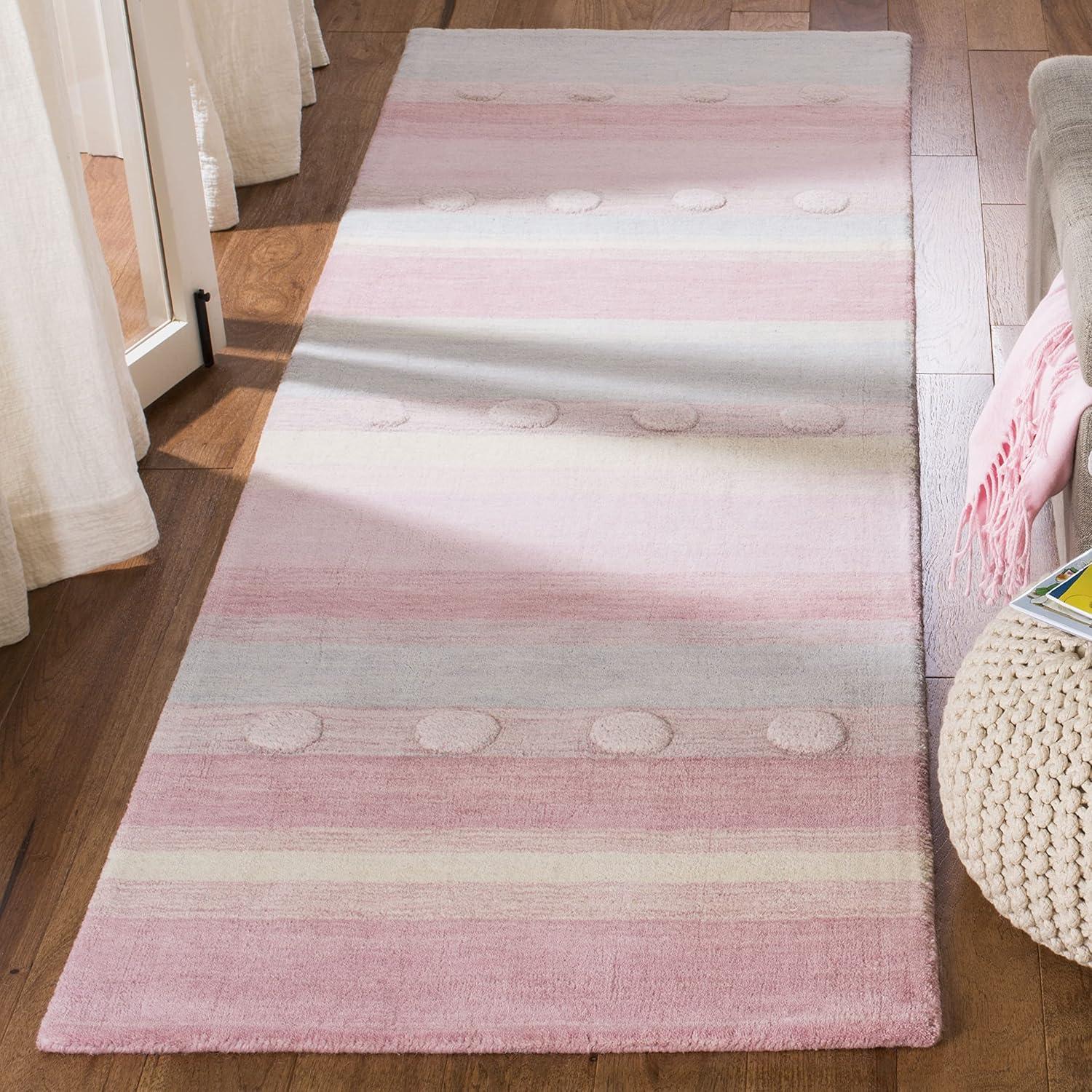image:imageSAFAVIEH Kids Collection Area Rug 5 x 8 Aqua amp Ivory Handmade Stripe Wool Ideal for High Traffic Areas in Living Room Bedroom SFK801JLight BluePink