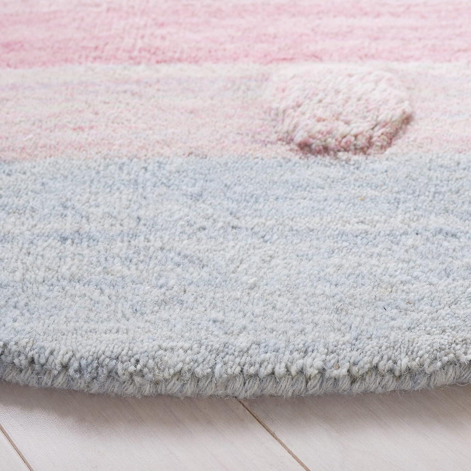 image:imageSAFAVIEH Kids Collection Area Rug 5 x 8 Aqua amp Ivory Handmade Stripe Wool Ideal for High Traffic Areas in Living Room Bedroom SFK801JLight BluePink