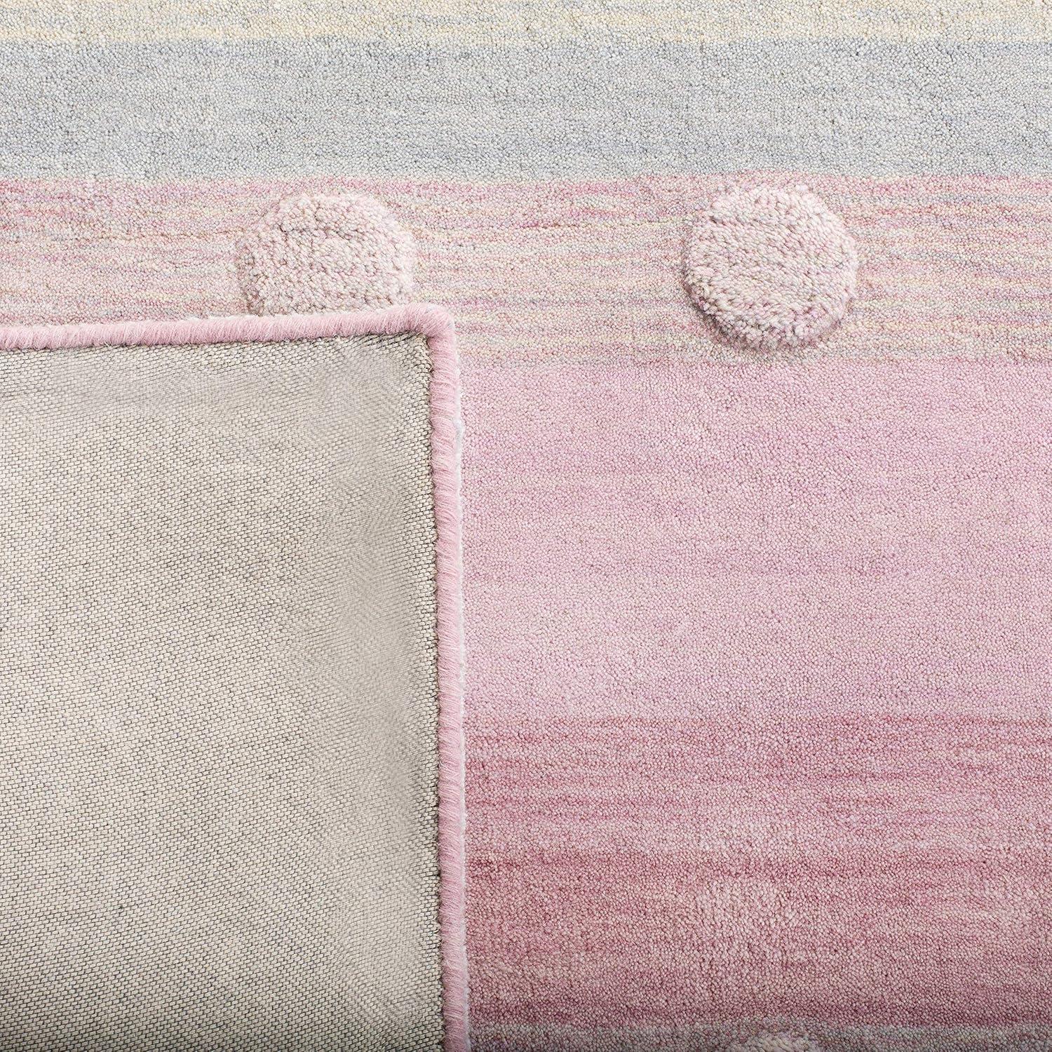 image:imageSAFAVIEH Kids Collection Area Rug 5 x 8 Aqua amp Ivory Handmade Stripe Wool Ideal for High Traffic Areas in Living Room Bedroom SFK801JLight BluePink