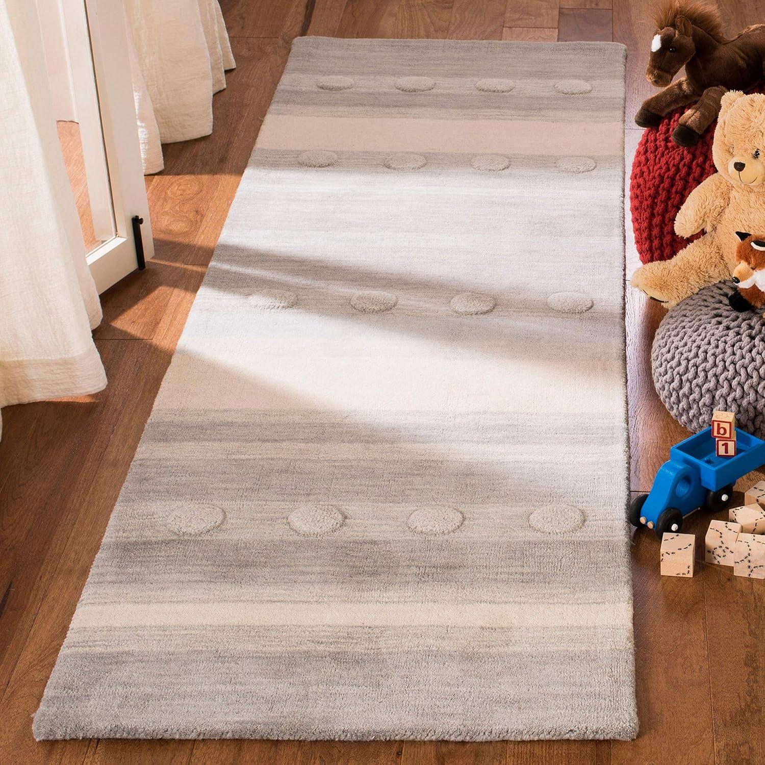 image:imageSAFAVIEH Kids Collection Area Rug 5 x 8 Aqua amp Ivory Handmade Stripe Wool Ideal for High Traffic Areas in Living Room Bedroom SFK801JLight BluePink
