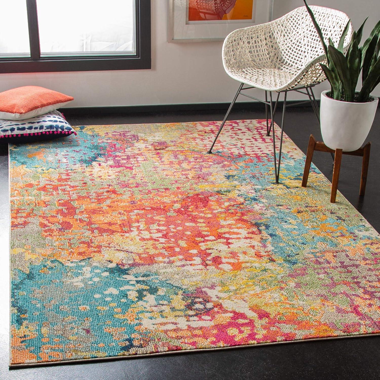 image:imageSAFAVIEH Madison Collection Area Rug 53 x 76 Ivory amp Multi Boho Abstract Distressed Design NonShedding amp Easy Care Ideal for High Traffic Areas in Living Room Bedroom MAD429CIvoryMulti