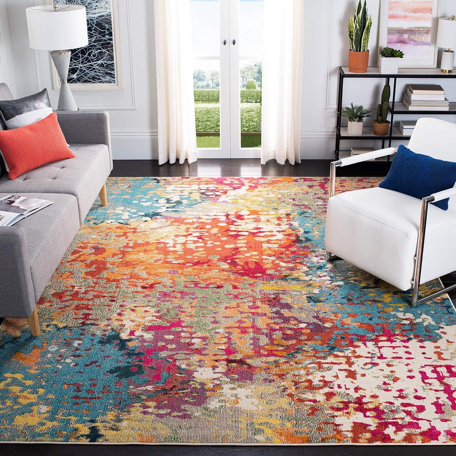 image:imageSAFAVIEH Madison Collection Area Rug 53 x 76 Ivory amp Multi Boho Abstract Distressed Design NonShedding amp Easy Care Ideal for High Traffic Areas in Living Room Bedroom MAD429CIvoryMulti