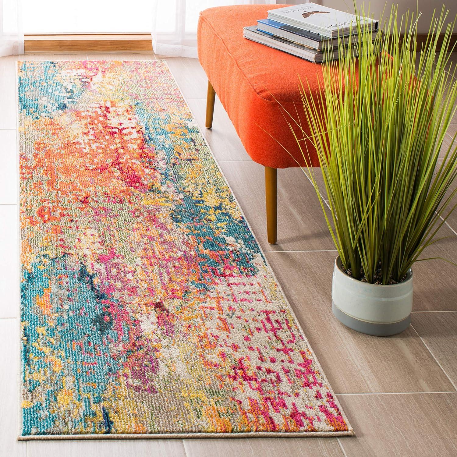 image:imageSAFAVIEH Madison Collection Area Rug 53 x 76 Ivory amp Multi Boho Abstract Distressed Design NonShedding amp Easy Care Ideal for High Traffic Areas in Living Room Bedroom MAD429CIvoryMulti