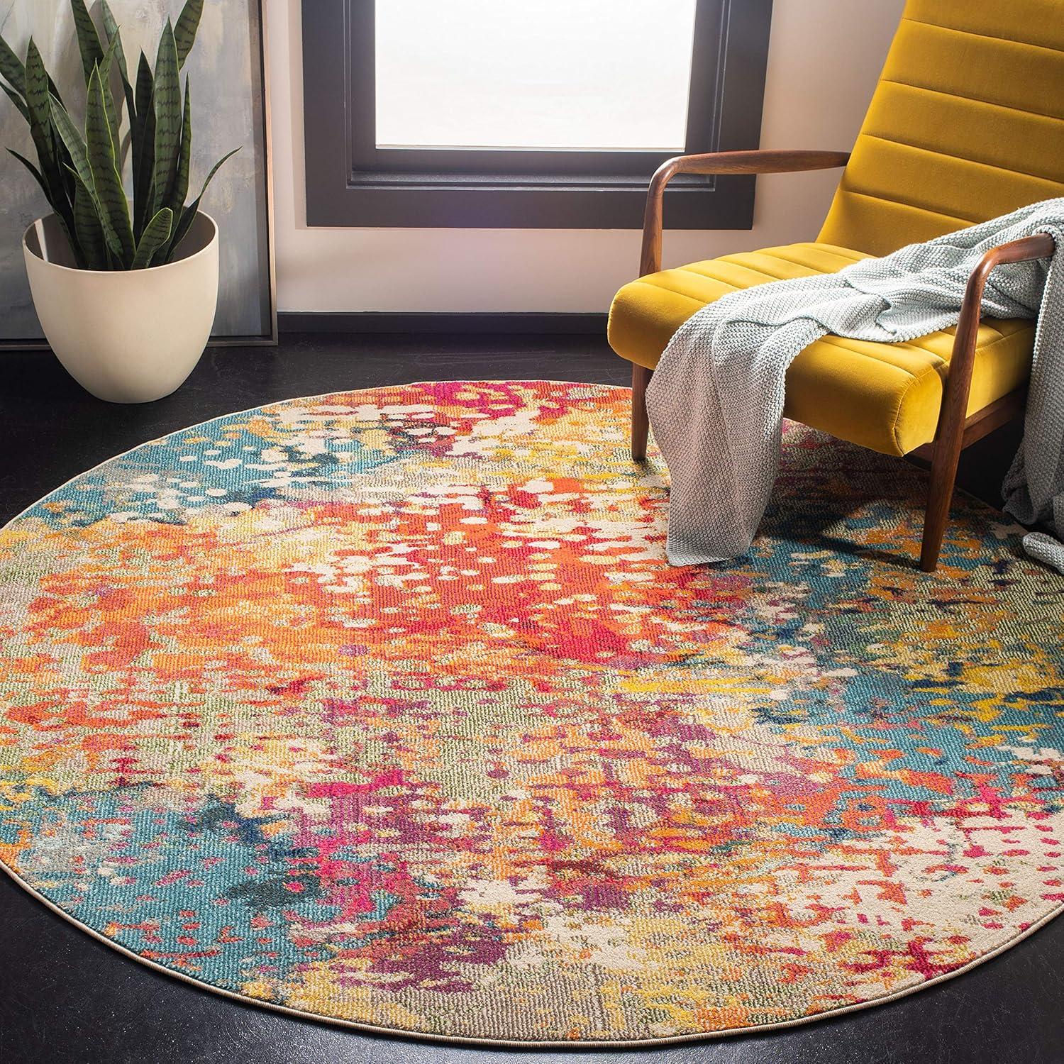 image:imageSAFAVIEH Madison Collection Area Rug 53 x 76 Ivory amp Multi Boho Abstract Distressed Design NonShedding amp Easy Care Ideal for High Traffic Areas in Living Room Bedroom MAD429CIvoryMulti