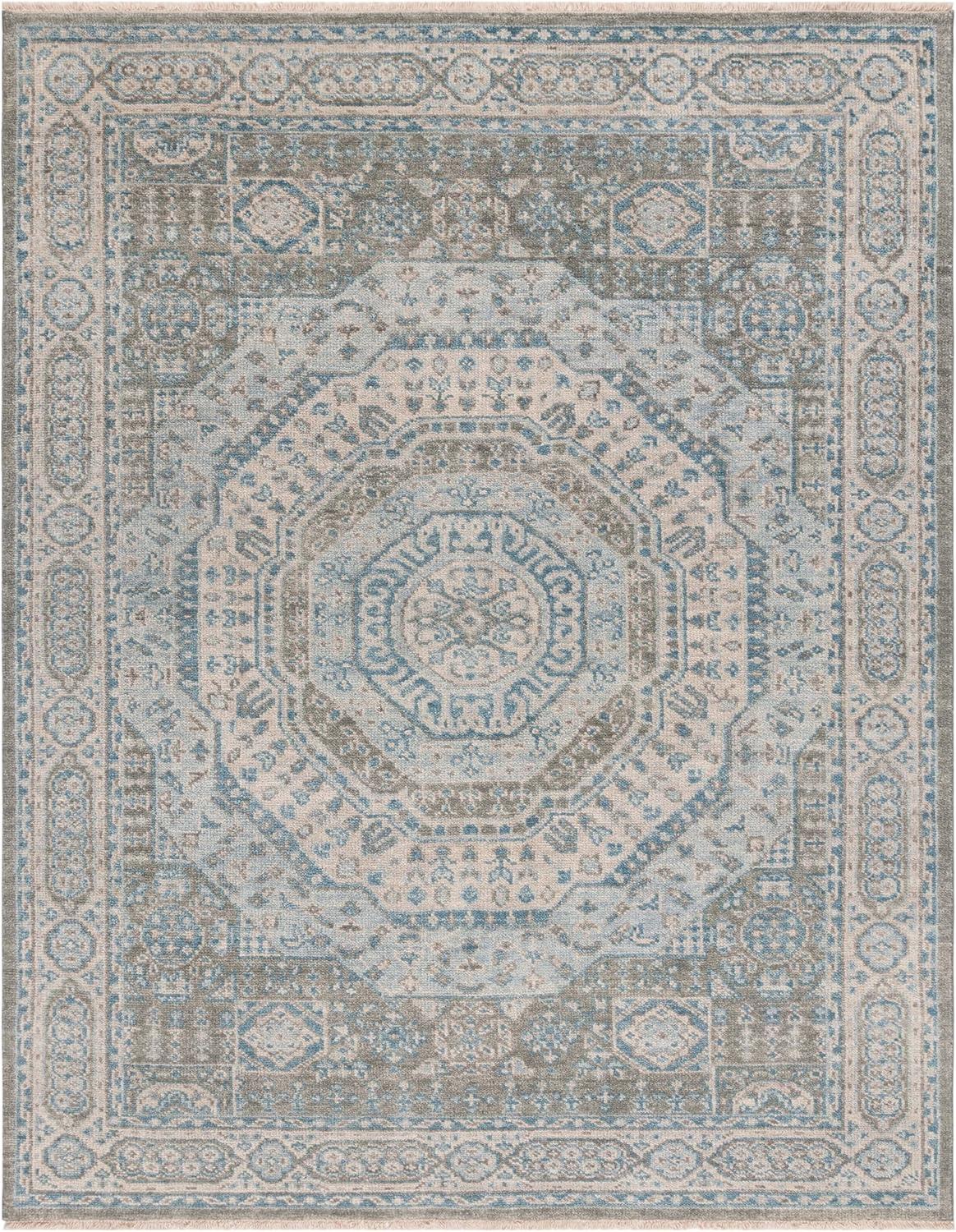 image:imageSAFAVIEH Samarkand Collection Area Rug 6 x 9 Brown amp Rust HandKnotted Traditional Oriental Wool Ideal for High Traffic Areas in Living Room Bedroom SRK167TLight Blue Ivory
