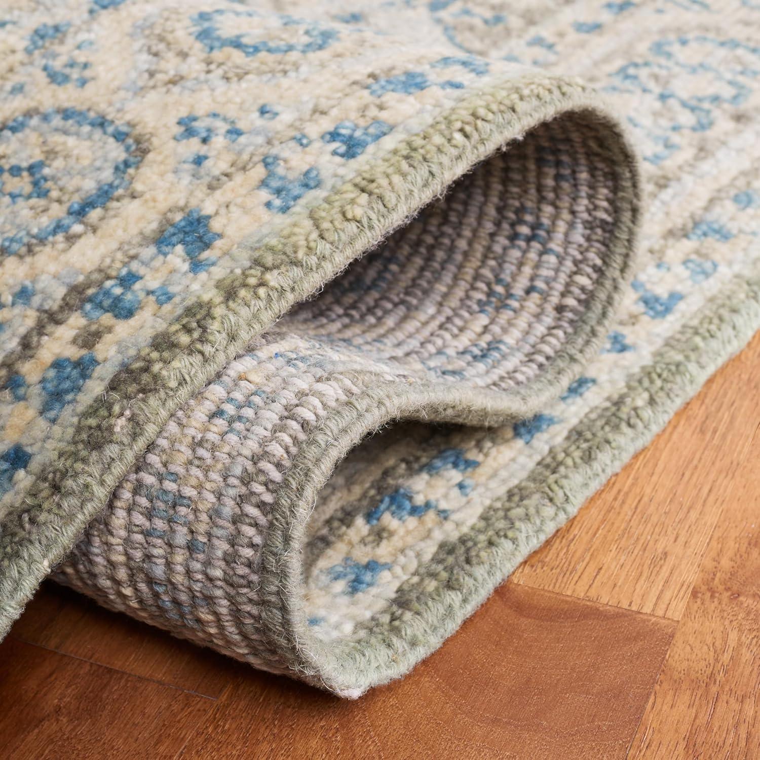image:imageSAFAVIEH Samarkand Collection Area Rug 6 x 9 Brown amp Rust HandKnotted Traditional Oriental Wool Ideal for High Traffic Areas in Living Room Bedroom SRK167TLight Blue Ivory