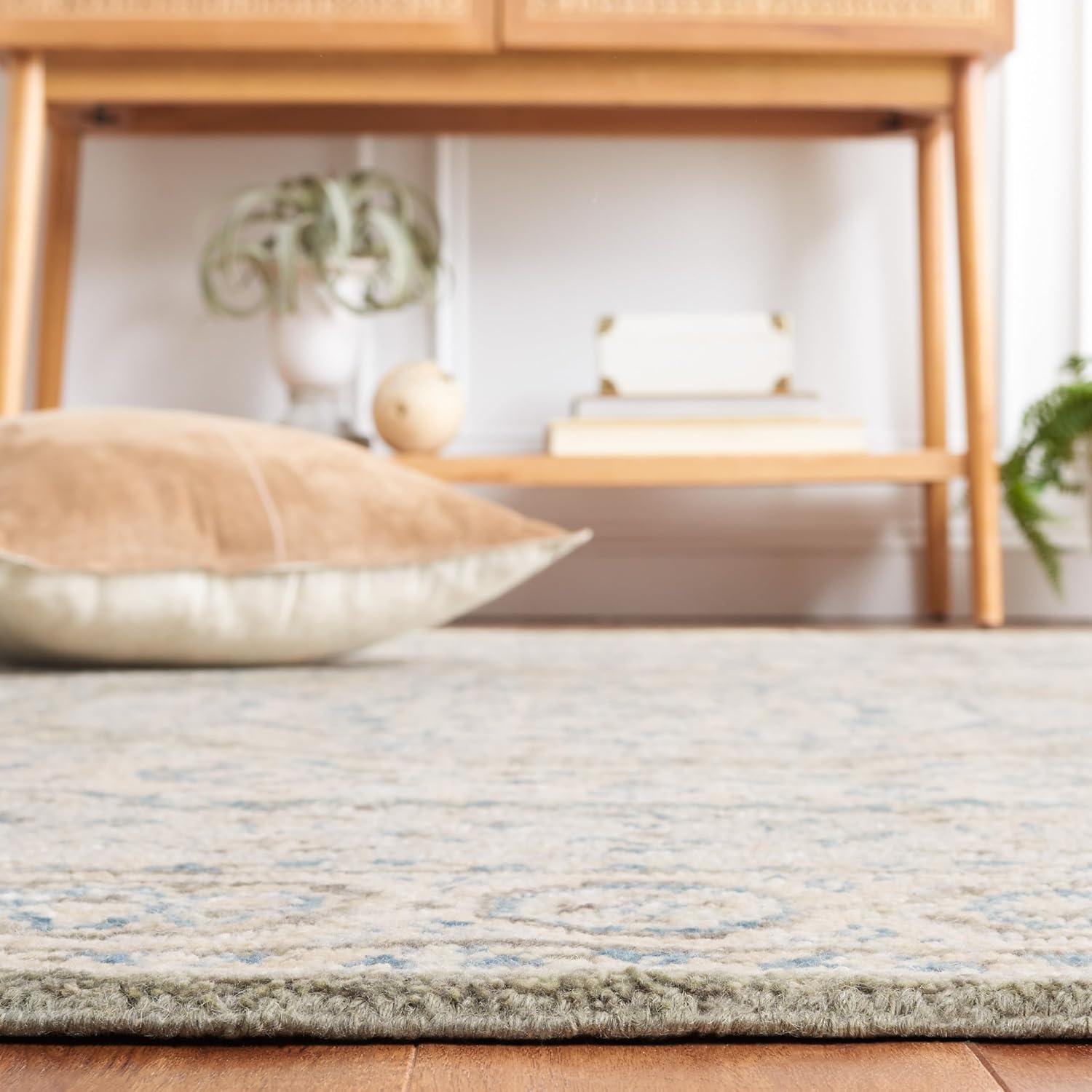 image:imageSAFAVIEH Samarkand Collection Area Rug 6 x 9 Brown amp Rust HandKnotted Traditional Oriental Wool Ideal for High Traffic Areas in Living Room Bedroom SRK167TLight Blue Ivory