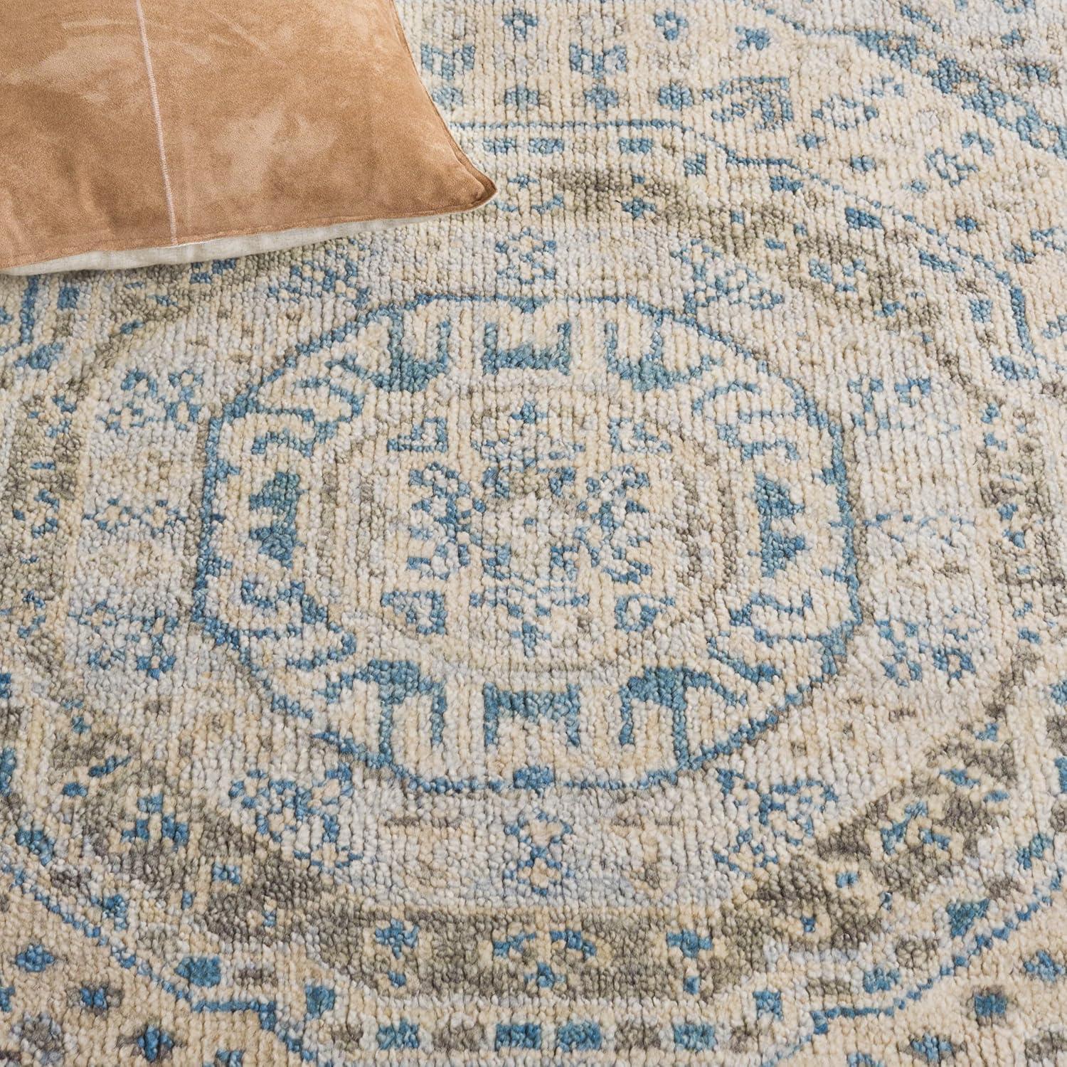 image:imageSAFAVIEH Samarkand Collection Area Rug 6 x 9 Brown amp Rust HandKnotted Traditional Oriental Wool Ideal for High Traffic Areas in Living Room Bedroom SRK167TLight Blue Ivory
