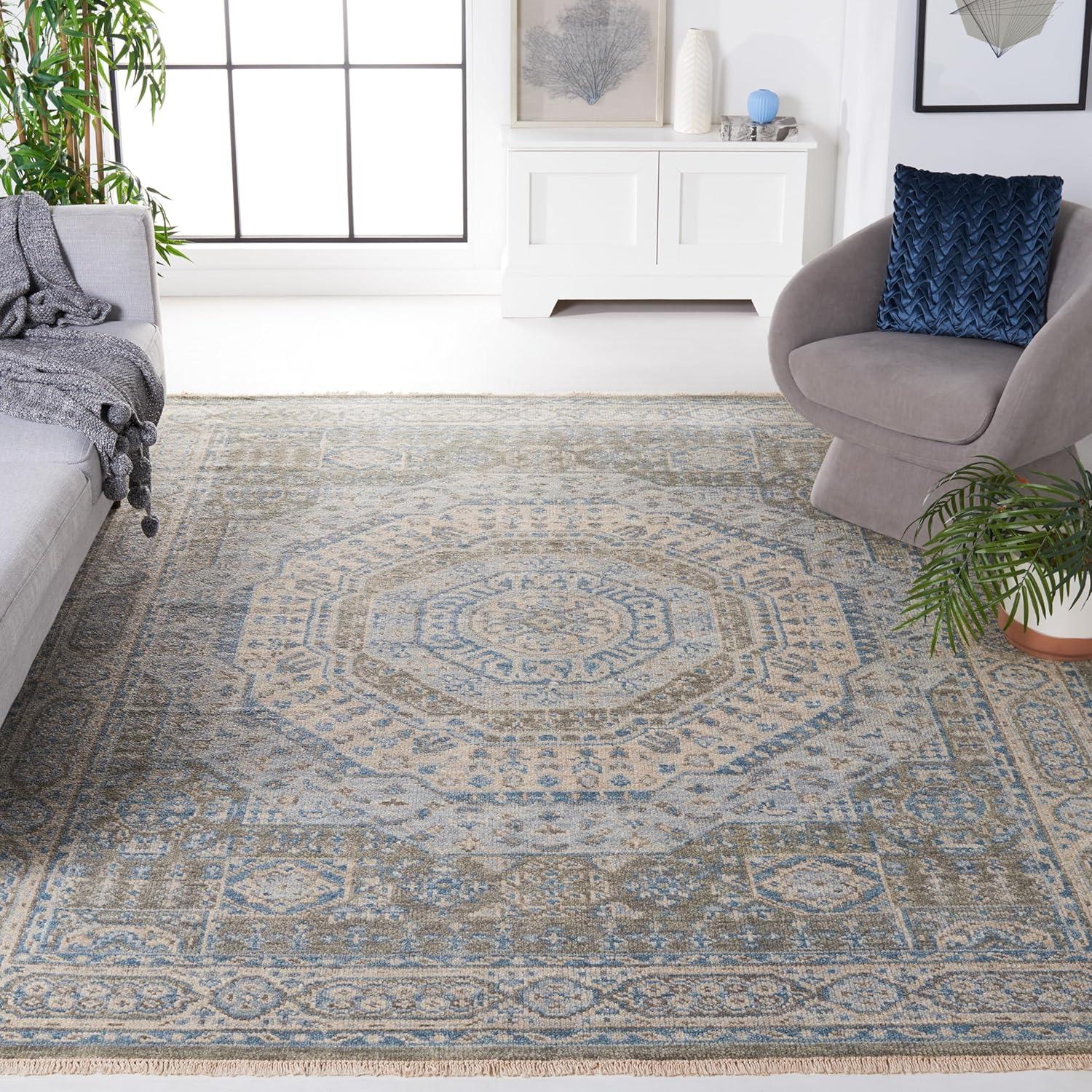 image:imageSAFAVIEH Samarkand Collection Area Rug 6 x 9 Brown amp Rust HandKnotted Traditional Oriental Wool Ideal for High Traffic Areas in Living Room Bedroom SRK167TLight Blue Ivory