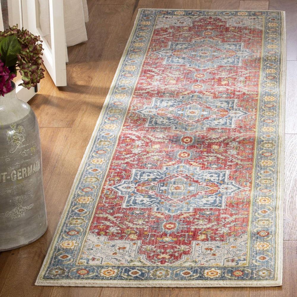 image:imageSAFAVIEH Area Rug 8x10  Vintage Persian Collection  Large  Red amp Blue Traditional Oriental Distressed Design NonShedding amp Easy Cleaning Ideal for Living Room Bedroom Dining Space VTP478QRedBlue