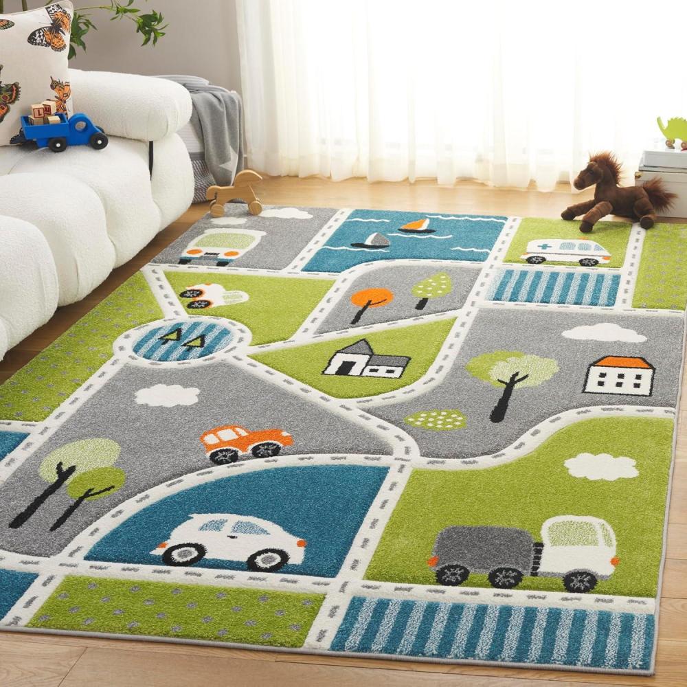 image:imageSAFAVIEH Carousel Kids Collection Area Rug 67 x 9 Grey amp Light Blue NonShedding amp Easy Care Ideal for High Traffic Areas for Boys amp Girls in Playroom Nursery Bedroom CRK193FGreenGrey