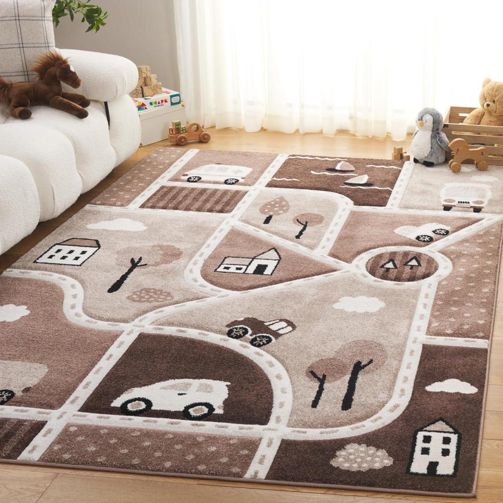 image:imageSAFAVIEH Carousel Kids Collection Area Rug 67 x 9 Grey amp Light Blue NonShedding amp Easy Care Ideal for High Traffic Areas for Boys amp Girls in Playroom Nursery Bedroom CRK193FBrownBeige