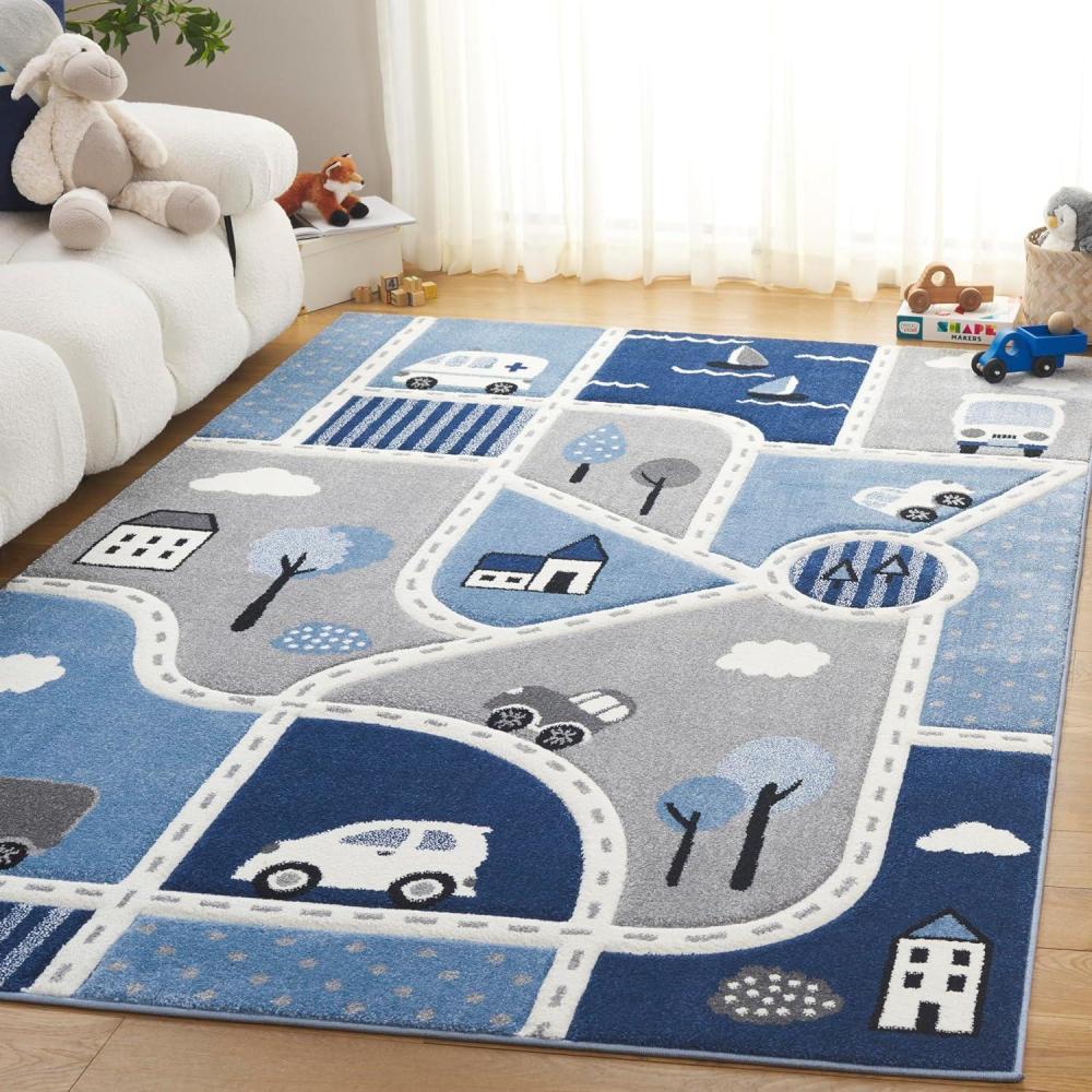 image:imageSAFAVIEH Carousel Kids Collection Area Rug  67 x 9 Grey amp Light Blue NonShedding amp Easy Care Ideal for High Traffic Areas for Boys amp Girls in Playroom Nursery Bedroom CRK193FGreyBlue