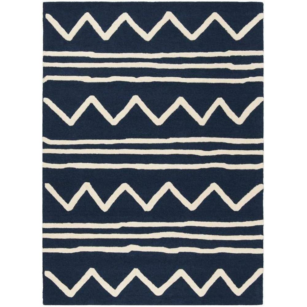 image:imageSAFAVIEH Kids Collection Area Rug 5 x 7 Navy amp Ivory Handmade Moroccan Wool Ideal for High Traffic Areas in Living Room Bedroom SFK907NNavyIvory