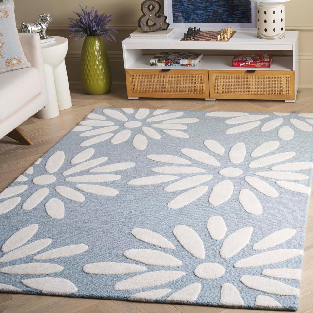 image:imageSAFAVIEH Kids Collection Area Rug 5 x 7 Pink amp Ivory Handmade Daisy Wool Ideal for High Traffic Areas in Living Room Bedroom SFK914PLight Blue Ivory