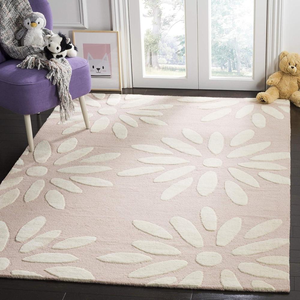 image:imageSAFAVIEH Kids Collection Area Rug 5 x 7 Pink amp Ivory Handmade Daisy Wool Ideal for High Traffic Areas in Living Room Bedroom SFK914PPinkIvory