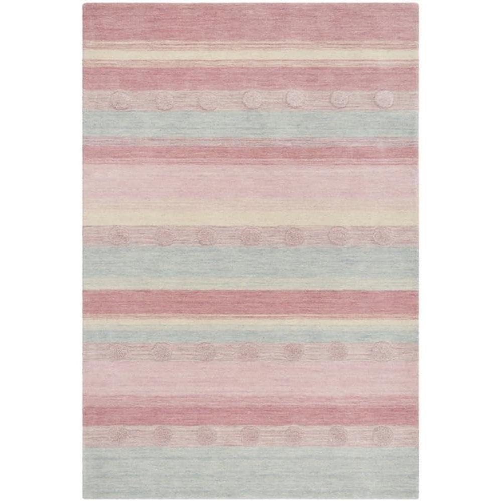 image:imageSAFAVIEH Kids Collection Area Rug 5 x 8 Aqua amp Ivory Handmade Stripe Wool Ideal for High Traffic Areas in Living Room Bedroom SFK801JLight BluePink