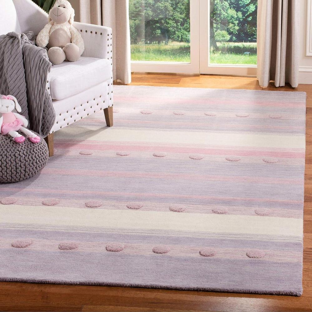 image:imageSAFAVIEH Kids Collection Area Rug 5 x 8 Aqua amp Ivory Handmade Stripe Wool Ideal for High Traffic Areas in Living Room Bedroom SFK801JLight PurpleIvory