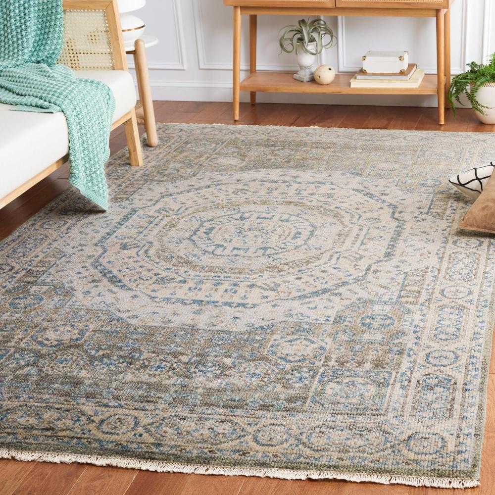 image:imageSAFAVIEH Samarkand Collection Area Rug  6 x 9 Brown amp Rust HandKnotted Traditional Oriental Wool Ideal for High Traffic Areas in Living Room Bedroom SRK167TLight Blue  Ivory