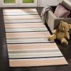 SAFAVIEH Kids Collection Area Rug – 5′ x 7′, Ivory & Multi, Handmade Stripe Wool, Ideal for High Traffic Areas in Living Room, Bedroom (SFK916A)(Ivory/Multi)