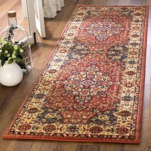 SAFAVIEH Area Rug 8×10 – Kashan Collection – Large – Blue & Red, Traditional Oriental Design, Non-Shedding & Easy Cleaning, Ideal for Living Room, Bedroom, Office, Dining Space (KSN305A)(Red/Ivory)