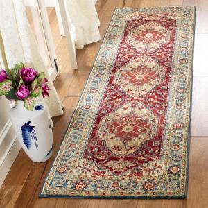 SAFAVIEH Area Rug 8×10 – Kashan Collection – Large – Ivory & Blue, Traditional Oriental Design, Non-Shedding & Easy Cleaning, Ideal for Living Room, Bedroom, Office, Dining Space (KSN306A)(Blue/Red)