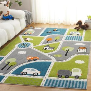 SAFAVIEH Carousel Kids Collection Area Rug – 6’7″ x 9′, Grey & Light Blue, Non-Shedding & Easy Care, Ideal for High Traffic Areas for Boys & Girls in Playroom, Nursery, Bedroom (CRK193F)(Green/Grey)