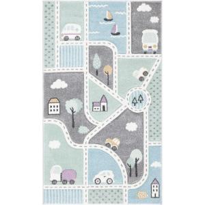 SAFAVIEH Carousel Kids Collection Area Rug – 6’7″ x 9′, Grey & Light Blue, Non-Shedding & Easy Care, Ideal for High Traffic Areas for Boys & Girls in Playroom, Nursery, Bedroom (CRK193F)(Grey/Light Blue)
