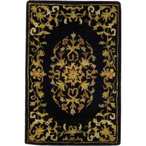 SAFAVIEH Heritage Collection Area Rug – 5′ x 8′, Beige & Green, Handmade Traditional Oriental Wool, Ideal for High Traffic Areas in Living Room, Bedroom (HG640A)(Black)