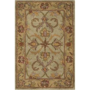 SAFAVIEH Heritage Collection Area Rug – 5′ x 8′, Blue & Beige, Handmade Traditional Oriental Wool, Ideal for High Traffic Areas in Living Room, Bedroom (HG811B)(Green/Gold)