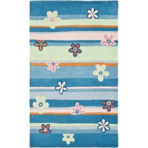 SAFAVIEH Kids Collection Accent Rug – 4′ x 6′, Blue & Multi, Handmade Floral Wool, Ideal for High Traffic Areas in Entryway, Living Room, Bedroom (SFK750A)(Blue/Multi)