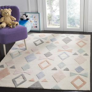 SAFAVIEH Kids Collection Accent Rug – 4′ x 6′, Ivory & Multi, Handmade Geometric Wool, Ideal for High Traffic Areas in Entryway, Living Room, Bedroom (SFK901A)(Ivory/Multi)