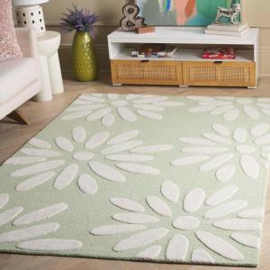 SAFAVIEH Kids Collection Area Rug – 5′ x 7′, Pink & Ivory, Handmade Daisy Wool, Ideal for High Traffic Areas in Living Room, Bedroom (SFK914P)(Sage/Ivory)