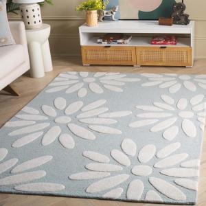 SAFAVIEH Kids Collection Area Rug – 5′ x 7′, Pink & Ivory, Handmade Daisy Wool, Ideal for High Traffic Areas in Living Room, Bedroom (SFK914P)(Teal/Ivory)