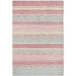 SAFAVIEH Kids Collection Area Rug – 5′ x 8′, Aqua & Ivory, Handmade Stripe Wool, Ideal for High Traffic Areas in Living Room, Bedroom (SFK801J)(Light Blue/Pink)