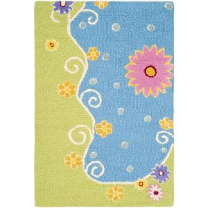 SAFAVIEH Kids Collection Area Rug – 6′ Round, Blue & Green, Handmade Floral Wool, Ideal for High Traffic Areas in Living Room, Bedroom (SFK383A)(Blue/Green)