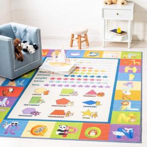 SAFAVIEH Washable Rug Kids Playhouse Collection – 5′ Round, Beige & Blue, Slip Resistant & Easy to Clean, Ideal for Kids Room, Playroom, Nursery, Boys & Girls Room (KPH225A)(Beige/Blue)