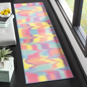 SAFAVIEH Washable Rug Paint Brush Collection – 5’5″ x 7’6″, Fuchsia & Yellow, Slip Resistant & Easy to Clean, Ideal for Living Room, Bedroom, Nursery, Kids Playroom, Dining Space (PTB117A)(Fuchsia/Yellow)
