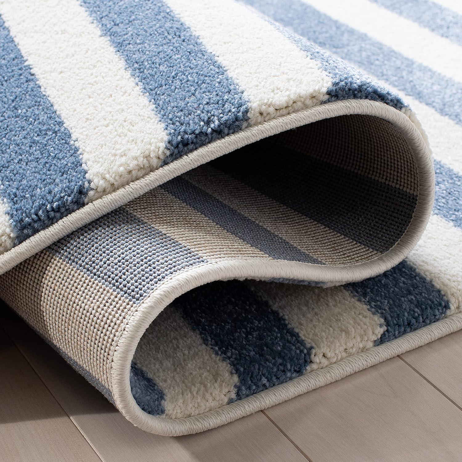 image:imageSAFAVIEH Carousel Kids Collection Accent Rug 33 x 53 Navy amp Ivory Stripe Design NonShedding amp Easy Care Ideal for High Traffic Areas for Boys amp Girls in Playroom Nursery Bedroom CRK126NIvoryBlue