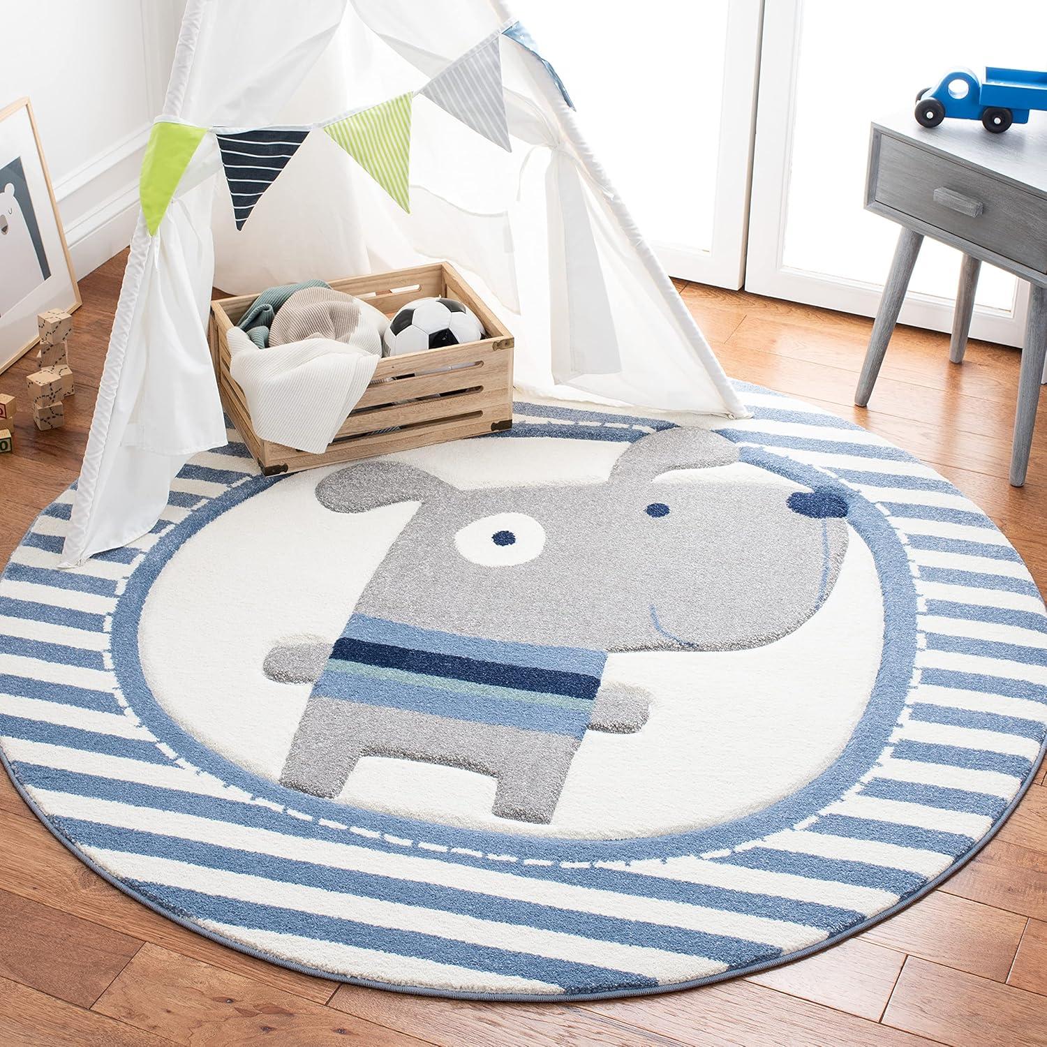 image:imageSAFAVIEH Carousel Kids Collection Accent Rug 33 x 53 Navy amp Ivory Stripe Design NonShedding amp Easy Care Ideal for High Traffic Areas for Boys amp Girls in Playroom Nursery Bedroom CRK126NIvoryBlue