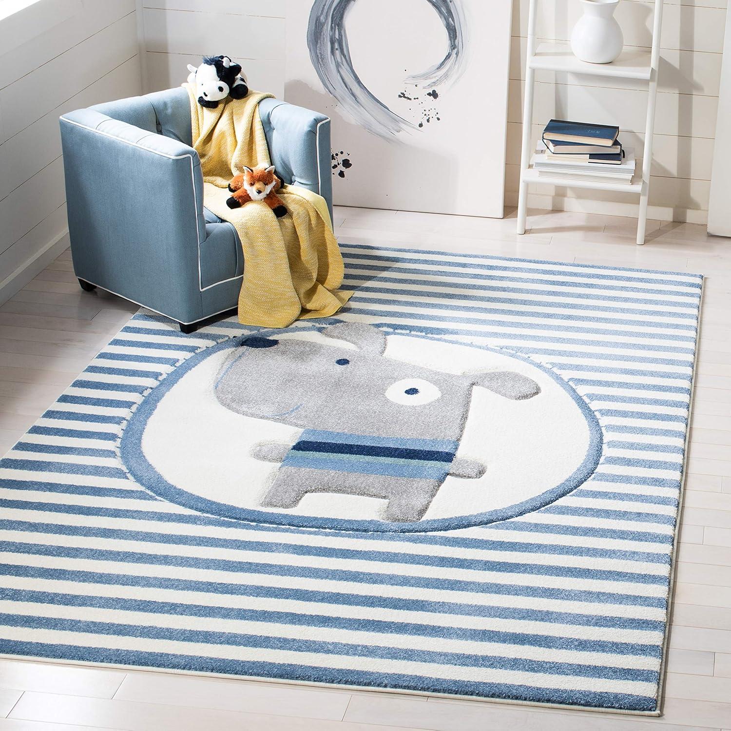 image:imageSAFAVIEH Carousel Kids Collection Accent Rug 33 x 53 Navy amp Ivory Stripe Design NonShedding amp Easy Care Ideal for High Traffic Areas for Boys amp Girls in Playroom Nursery Bedroom CRK126NIvoryBlue