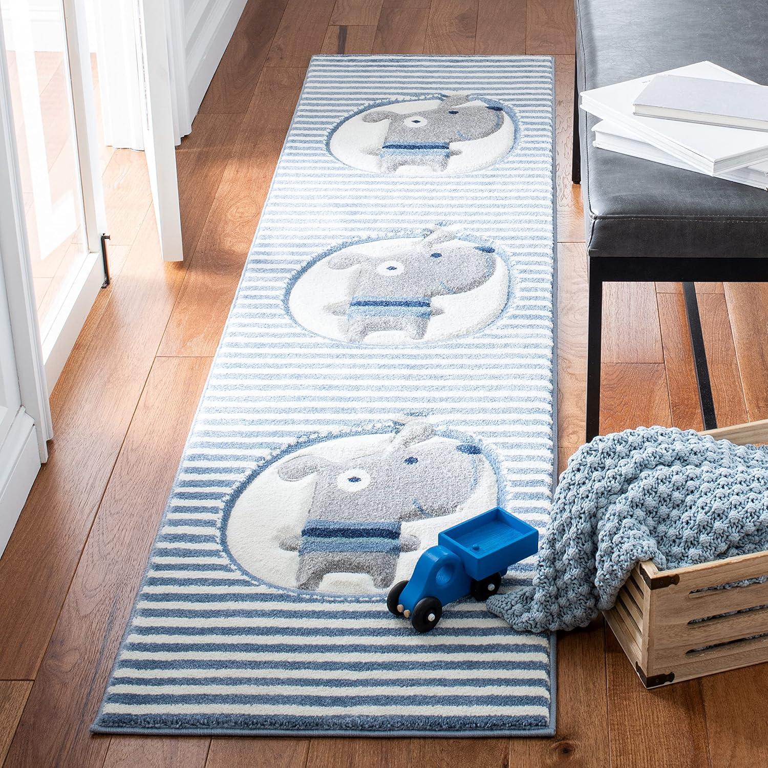 image:imageSAFAVIEH Carousel Kids Collection Accent Rug 33 x 53 Navy amp Ivory Stripe Design NonShedding amp Easy Care Ideal for High Traffic Areas for Boys amp Girls in Playroom Nursery Bedroom CRK126NIvoryBlue