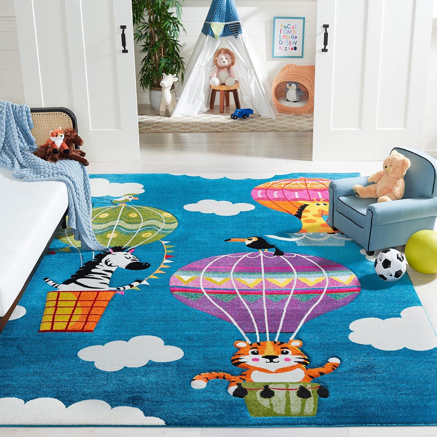 image:imageSAFAVIEH Carousel Kids Collection Accent Rug 4 x 6 Blue amp Green NonShedding amp Easy Care Ideal for High Traffic Areas for Boys amp Girls in Playroom Nursery Bedroom CRK118MBlueGreen