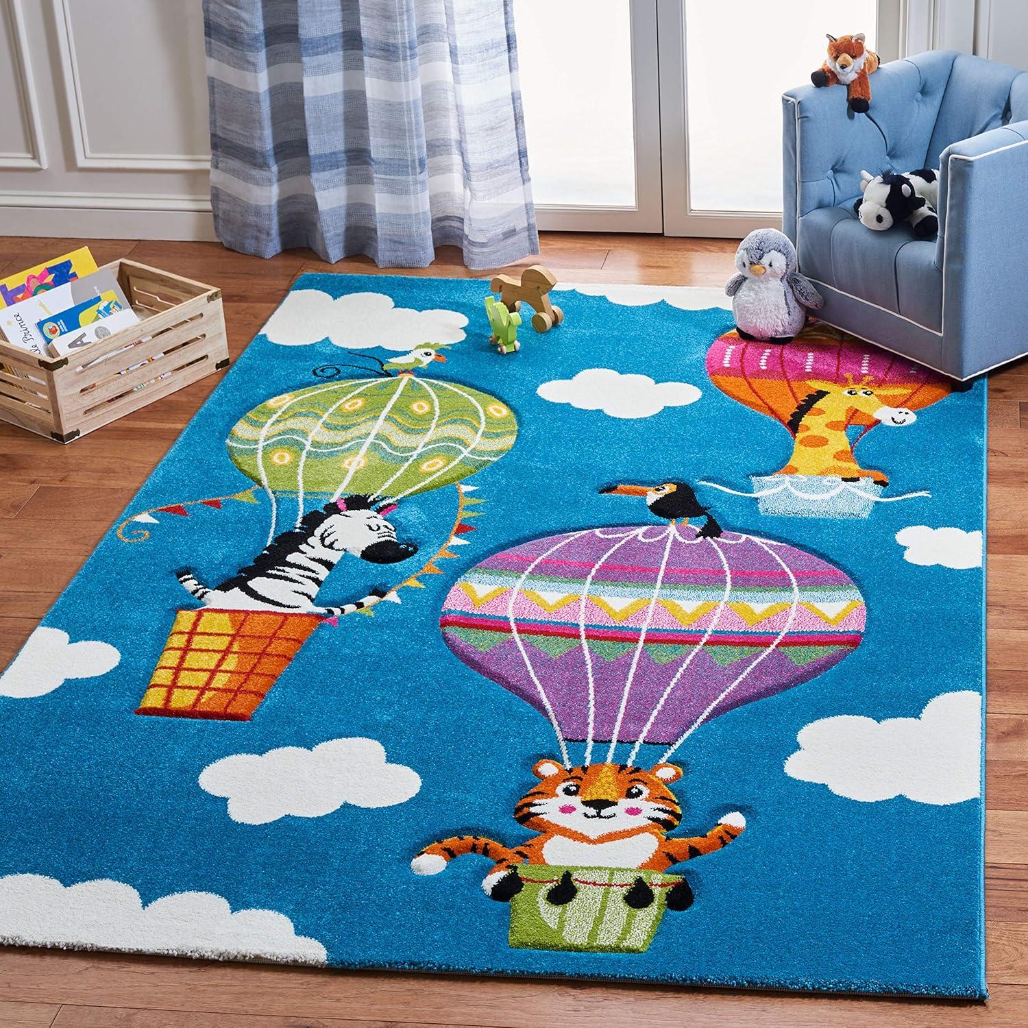 image:imageSAFAVIEH Carousel Kids Collection Accent Rug 4 x 6 Blue amp Green NonShedding amp Easy Care Ideal for High Traffic Areas for Boys amp Girls in Playroom Nursery Bedroom CRK118MBlueGreen