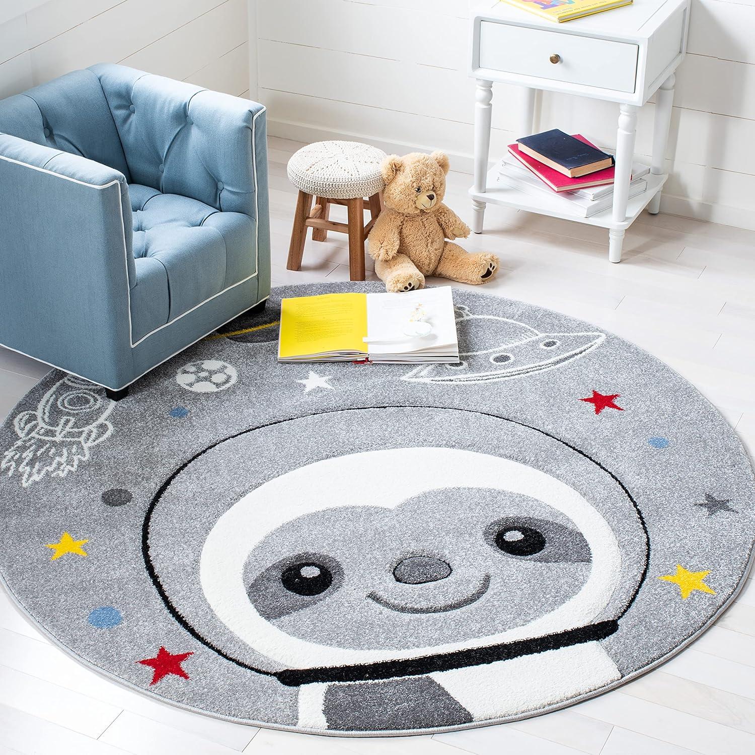image:imageSAFAVIEH Carousel Kids Collection Accent Rug 4 x 6 Blue amp Grey Sloth Design NonShedding amp Easy Care Ideal for High Traffic Areas for Boys amp Girls in Playroom Nursery Bedroom CRK140MGreyIvory
