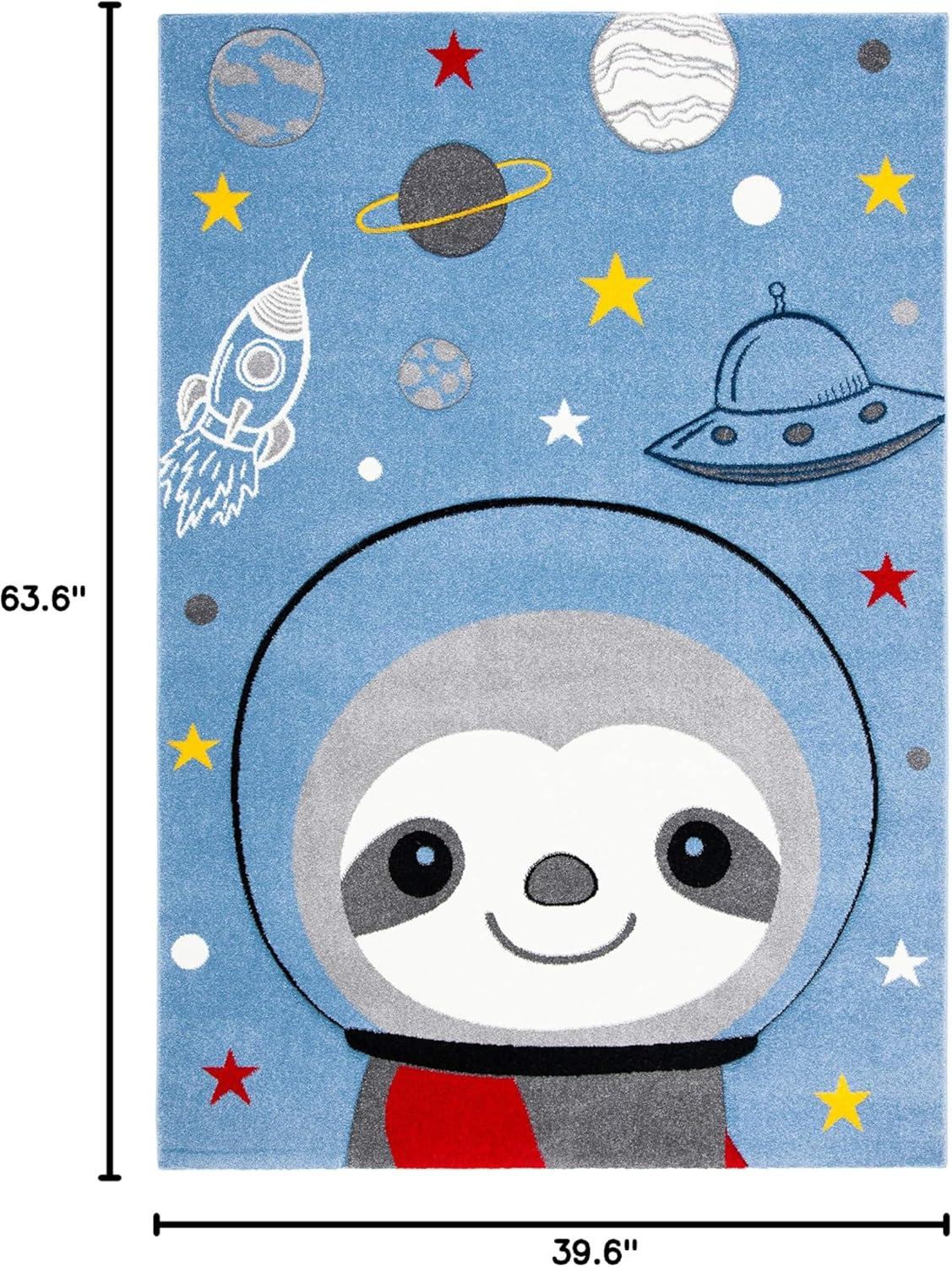 image:imageSAFAVIEH Carousel Kids Collection Accent Rug 4 x 6 Blue amp Grey Sloth Design NonShedding amp Easy Care Ideal for High Traffic Areas for Boys amp Girls in Playroom Nursery Bedroom CRK140MBlueGrey