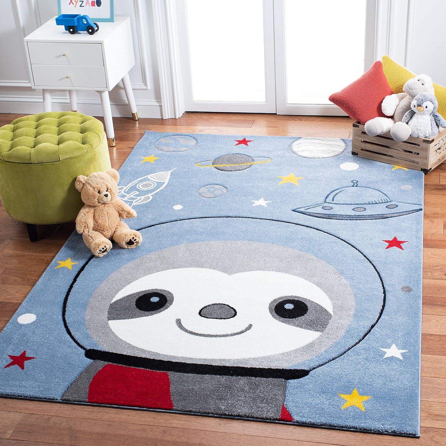 image:imageSAFAVIEH Carousel Kids Collection Accent Rug 4 x 6 Blue amp Grey Sloth Design NonShedding amp Easy Care Ideal for High Traffic Areas for Boys amp Girls in Playroom Nursery Bedroom CRK140MBlueGrey