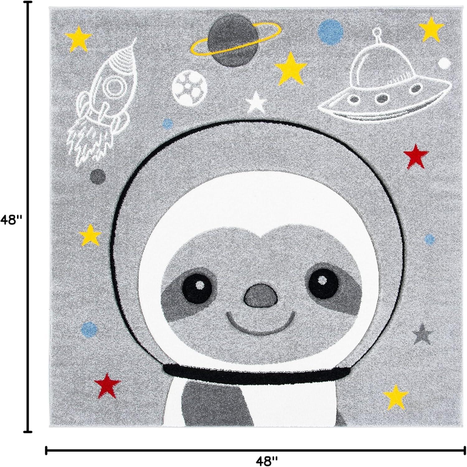 image:imageSAFAVIEH Carousel Kids Collection Accent Rug 4 x 6 Blue amp Grey Sloth Design NonShedding amp Easy Care Ideal for High Traffic Areas for Boys amp Girls in Playroom Nursery Bedroom CRK140MGreyIvory