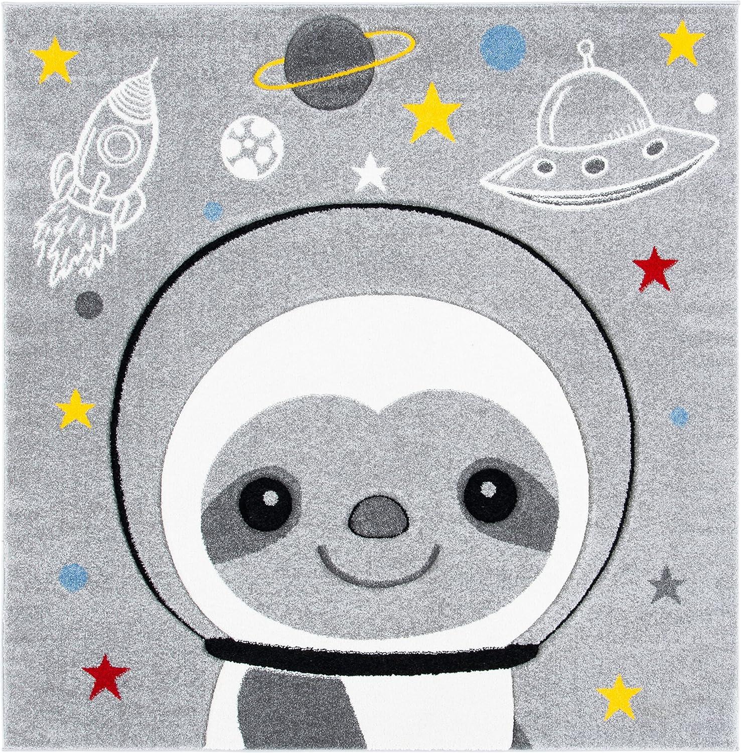 image:imageSAFAVIEH Carousel Kids Collection Accent Rug 4 x 6 Blue amp Grey Sloth Design NonShedding amp Easy Care Ideal for High Traffic Areas for Boys amp Girls in Playroom Nursery Bedroom CRK140MGreyIvory